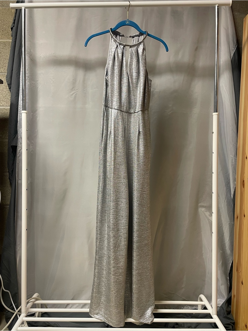 Donna Ricco Silver Metallic Halter Jumpsuit